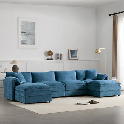 136 U-Shaped Chenille Cloud Sectional Sofa with Dual Ottomans