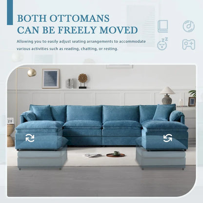 136 U-Shaped Chenille Cloud Sectional Sofa with Dual Ottomans