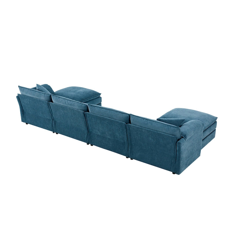 136 U-Shaped Chenille Cloud Sectional Sofa with Dual Ottomans