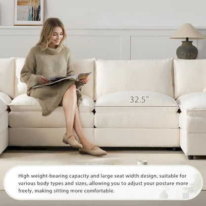 136 U-Shaped Chenille Cloud Sectional Sofa with Dual Ottomans