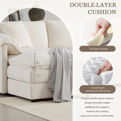 136 U-Shaped Chenille Cloud Sectional Sofa with Dual Ottomans