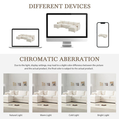 136 U-Shaped Chenille Cloud Sectional Sofa with Dual Ottomans