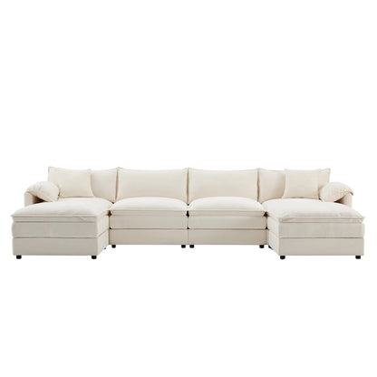 136 U-Shaped Chenille Cloud Sectional Sofa with Dual Ottomans