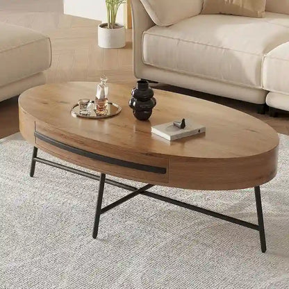 Modern Center Oval Coffee Table with Drawer - N/A
