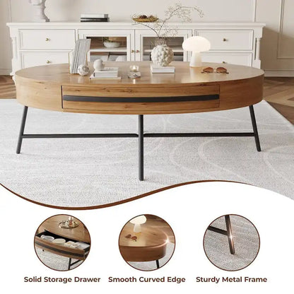 Modern Center Oval Coffee Table with Drawer - N/A