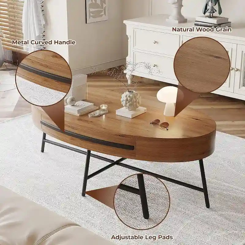 Modern Center Oval Coffee Table with Drawer - N/A