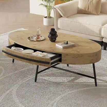 Modern Center Oval Coffee Table with Drawer - N/A