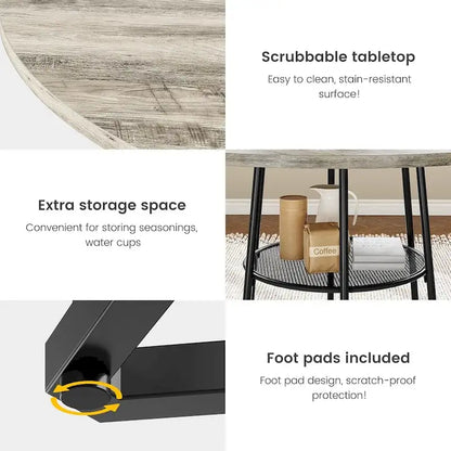 Round Kitchen Dining Table with Storage Rack - N/A