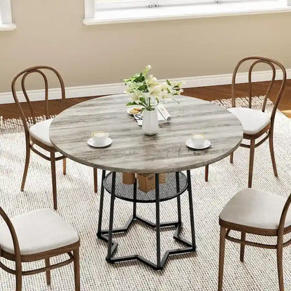 Round Kitchen Dining Table with Storage Rack - N/A