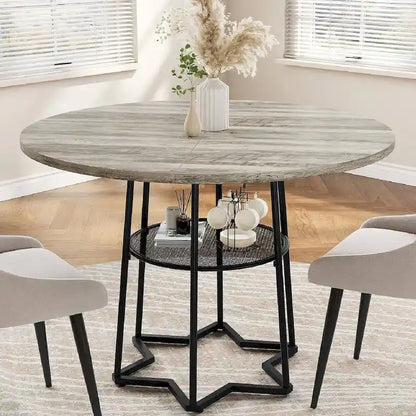 Round Kitchen Dining Table with Storage Rack - N/A