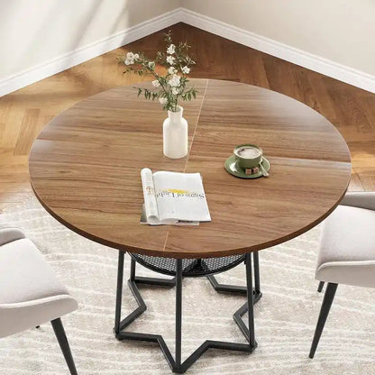 Round Kitchen Dining Table with Storage Rack - N/A