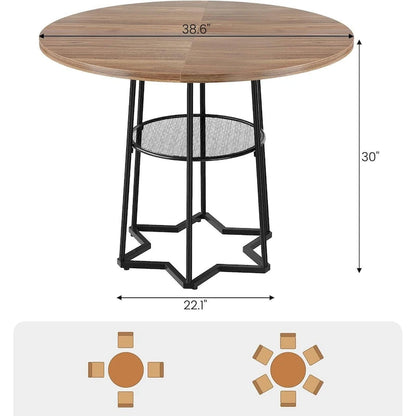 Round Kitchen Dining Table with Storage Rack - N/A
