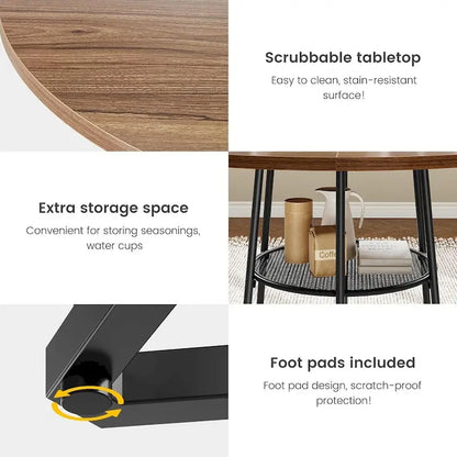 Round Kitchen Dining Table with Storage Rack - N/A