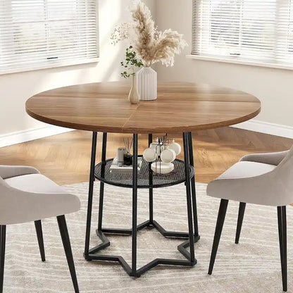 Round Kitchen Dining Table with Storage Rack - N/A
