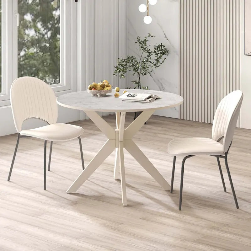 Costway Round Dining Table 36 Faux Marble Tabletop Rubber Wood Legs - See Details