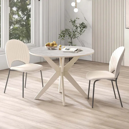 Costway Round Dining Table 36 Faux Marble Tabletop Rubber Wood Legs - See Details
