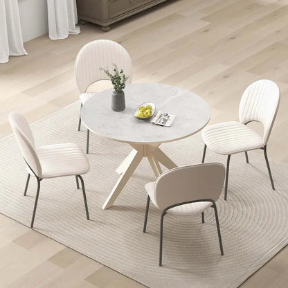 Costway Round Dining Table 36 Faux Marble Tabletop Rubber Wood Legs - See Details