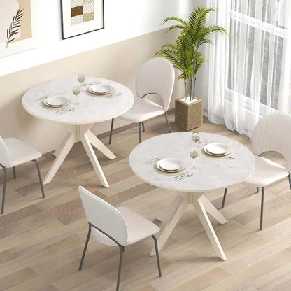 Costway Round Dining Table 36 Faux Marble Tabletop Rubber Wood Legs - See Details