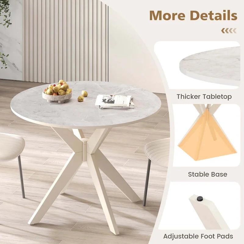 Costway Round Dining Table 36 Faux Marble Tabletop Rubber Wood Legs - See Details