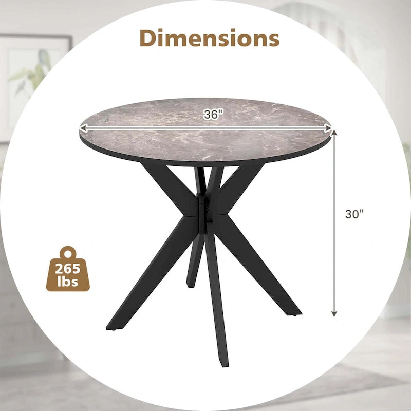 Costway Round Dining Table 36 Faux Marble Tabletop Rubber Wood Legs - See Details
