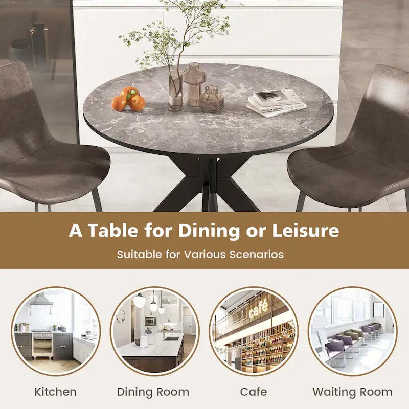 Costway Round Dining Table 36 Faux Marble Tabletop Rubber Wood Legs - See Details