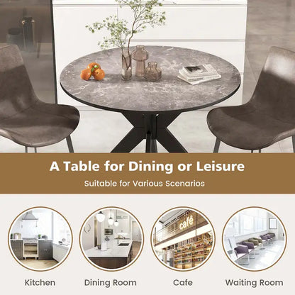 Costway Round Dining Table 36 Faux Marble Tabletop Rubber Wood Legs - See Details