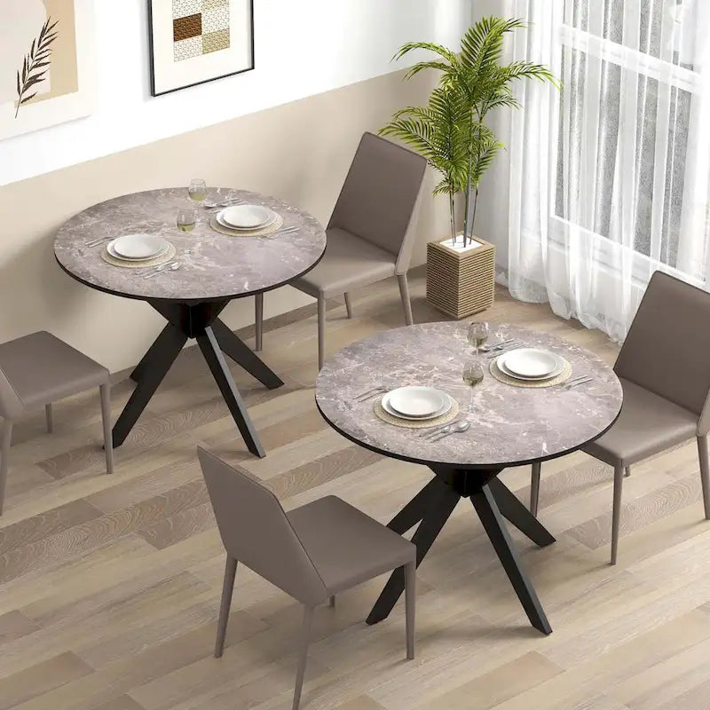 Costway Round Dining Table 36 Faux Marble Tabletop Rubber Wood Legs - See Details