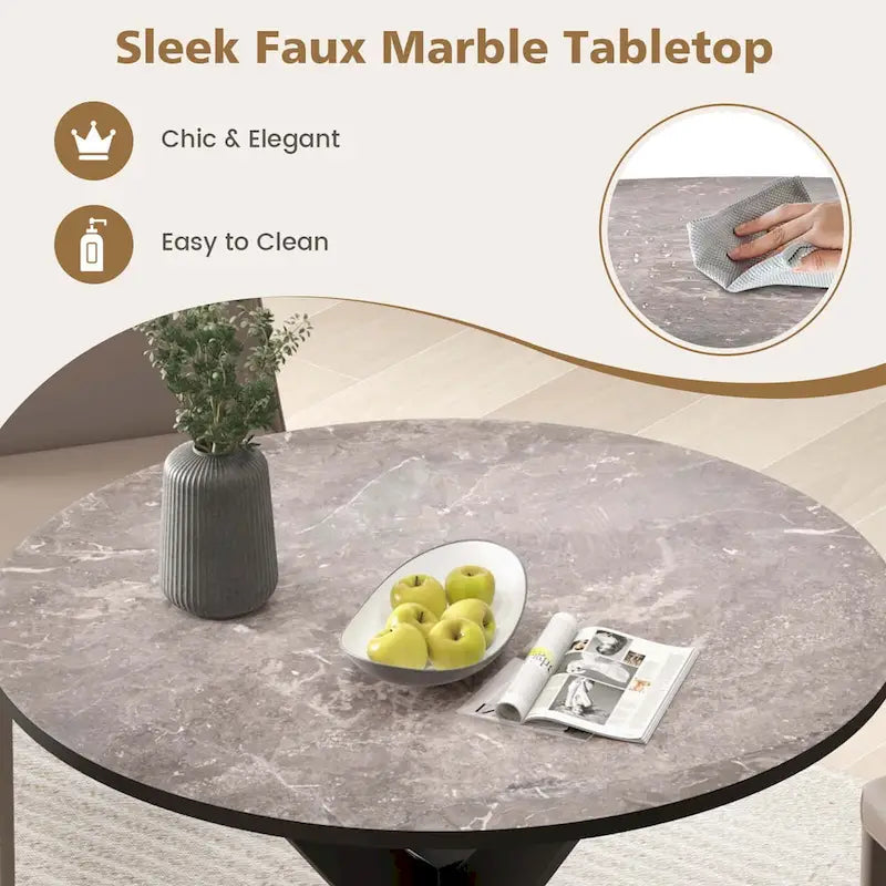 Costway Round Dining Table 36 Faux Marble Tabletop Rubber Wood Legs - See Details
