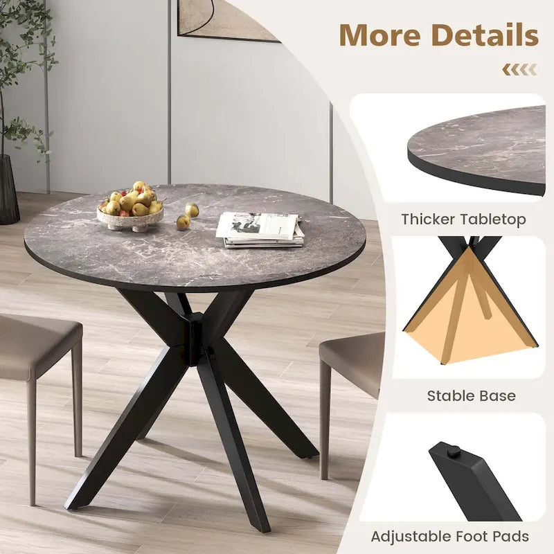 Costway Round Dining Table 36 Faux Marble Tabletop Rubber Wood Legs - See Details