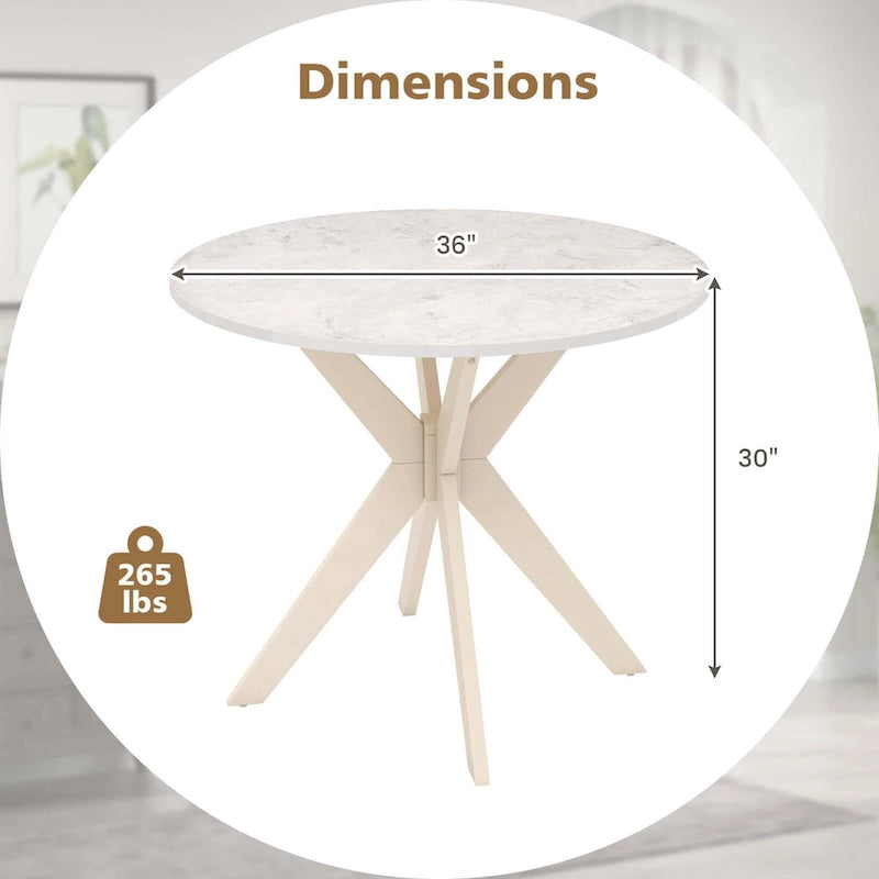 Costway Round Dining Table 36 Faux Marble Tabletop Rubber Wood Legs - See Details