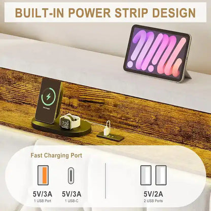 Velvet Upholstered Platform Bed Frame with Storage Headboard and Nailhead Trim Wingback