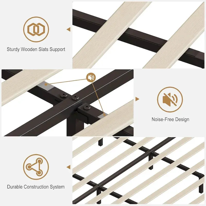 Velvet Upholstered Platform Bed Frame with Storage Headboard and Nailhead Trim Wingback