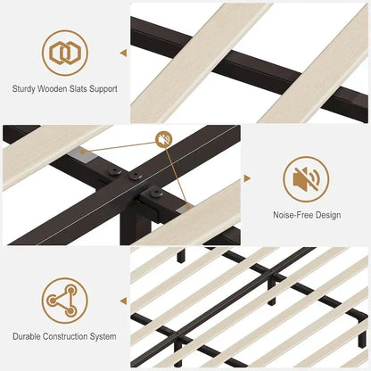 Velvet Upholstered Platform Bed Frame with Storage Headboard and Nailhead Trim Wingback