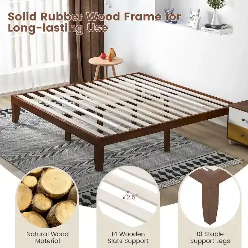 Costway King Size 14 Wooden Bed Frame Mattress Platform Wood Slats