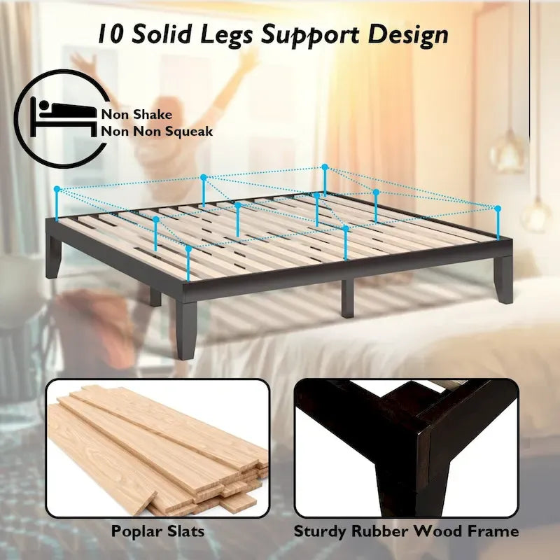 Costway King Size 14 Wooden Bed Frame Mattress Platform Wood Slats