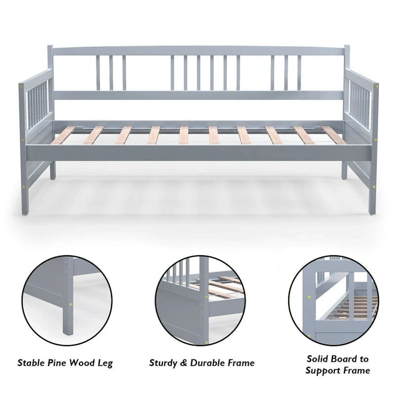 Gymax Twin Size Wooden Slats Daybed Frame Support Platform W/Rails