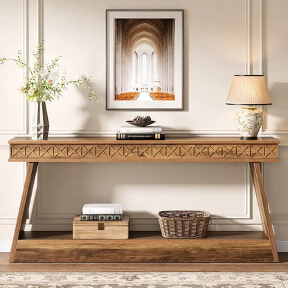 70.87-Inch Extra Long Entryway Table, 2-Tier Narrow Console Table with Storage - 70.87D x 11.81W x 31.5H