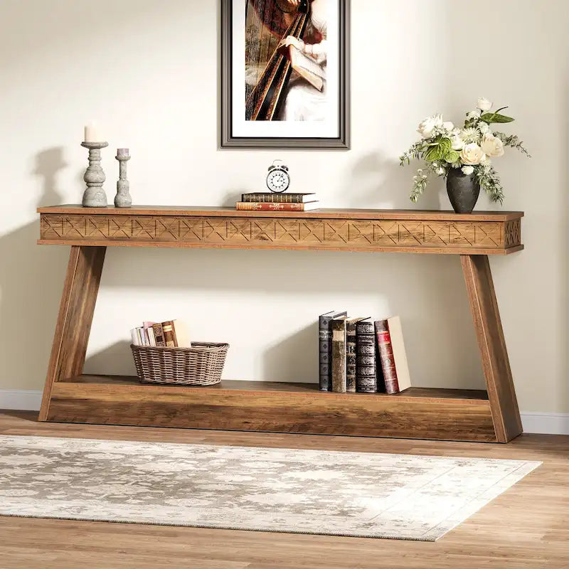 70.87-Inch Extra Long Entryway Table, 2-Tier Narrow Console Table with Storage - 70.87D x 11.81W x 31.5H