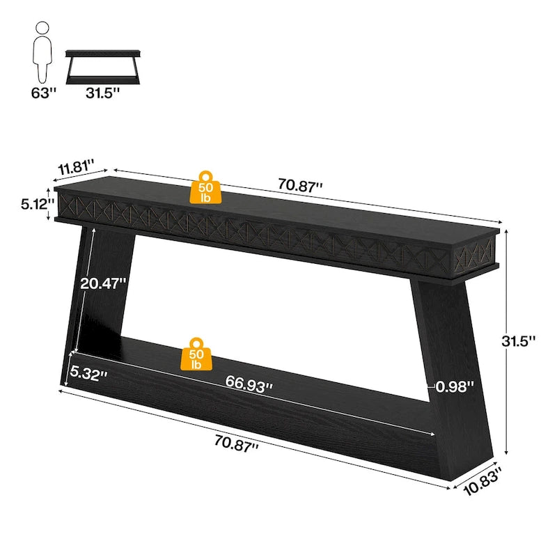 70.87-Inch Extra Long Entryway Table, 2-Tier Narrow Console Table with Storage - 70.87D x 11.81W x 31.5H