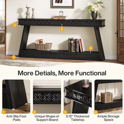 70.87-Inch Extra Long Entryway Table, 2-Tier Narrow Console Table with Storage - 70.87D x 11.81W x 31.5H