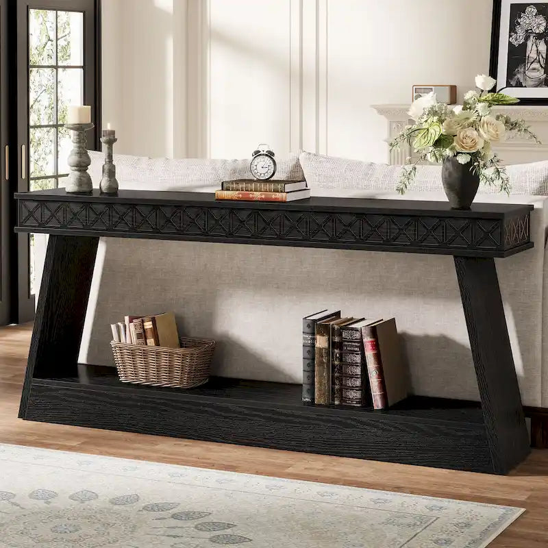 70.87-Inch Extra Long Entryway Table, 2-Tier Narrow Console Table with Storage - 70.87D x 11.81W x 31.5H