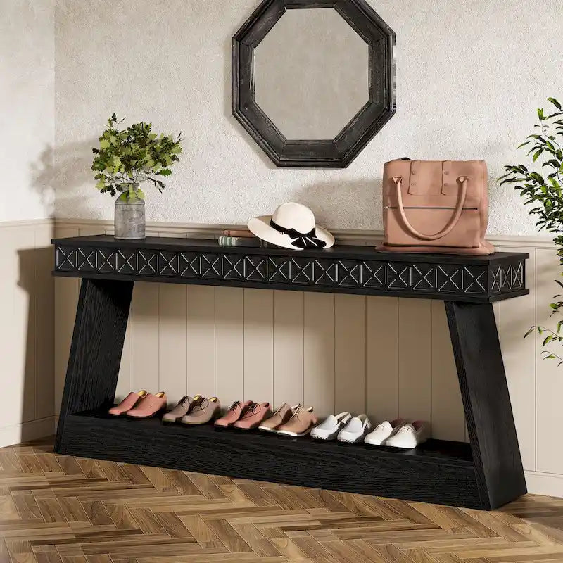 70.87-Inch Extra Long Entryway Table, 2-Tier Narrow Console Table with Storage - 70.87D x 11.81W x 31.5H