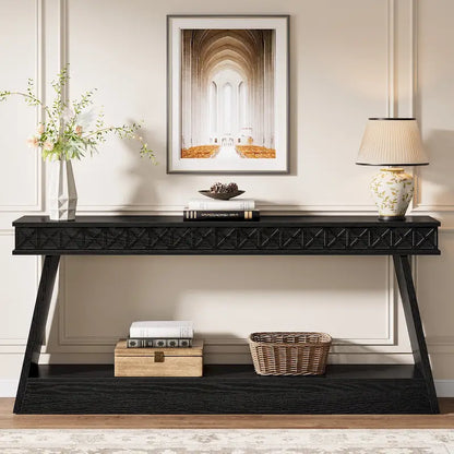 70.87-Inch Extra Long Entryway Table, 2-Tier Narrow Console Table with Storage - 70.87D x 11.81W x 31.5H