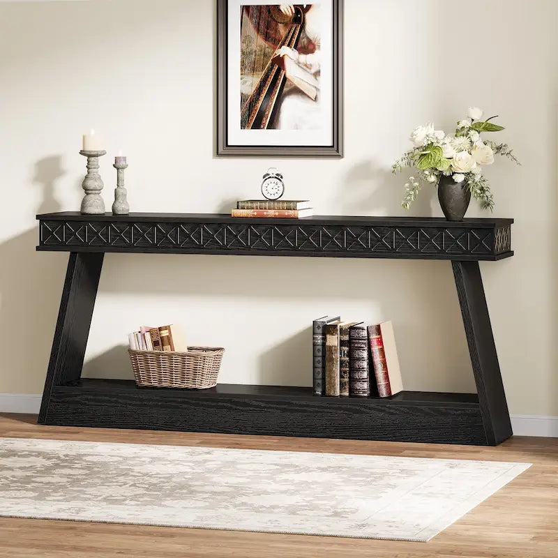 70.87-Inch Extra Long Entryway Table, 2-Tier Narrow Console Table with Storage - 70.87D x 11.81W x 31.5H