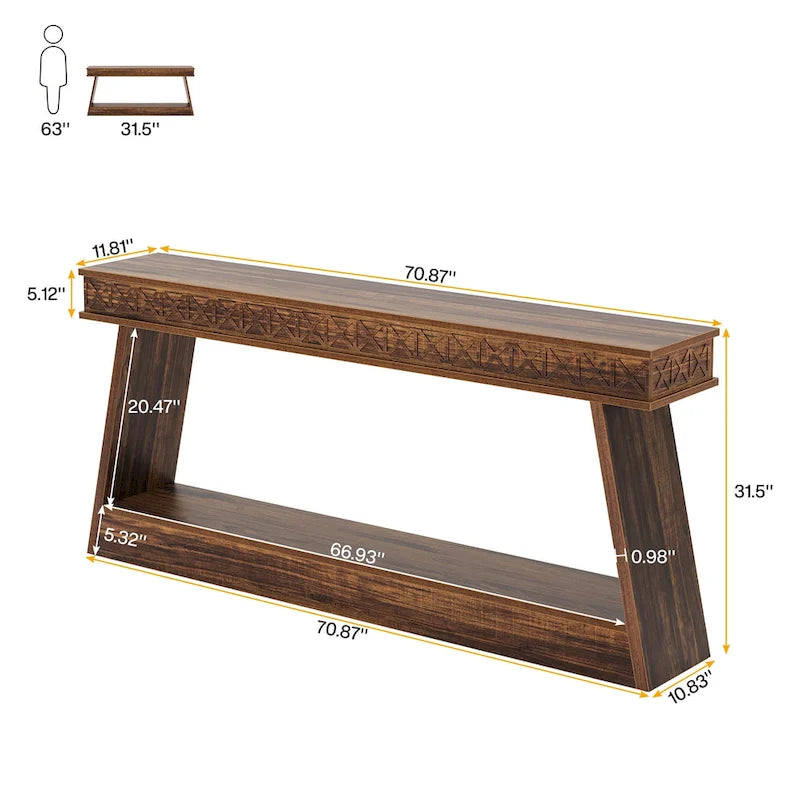 70.87-Inch Extra Long Entryway Table, 2-Tier Narrow Console Table with Storage - 70.87D x 11.81W x 31.5H