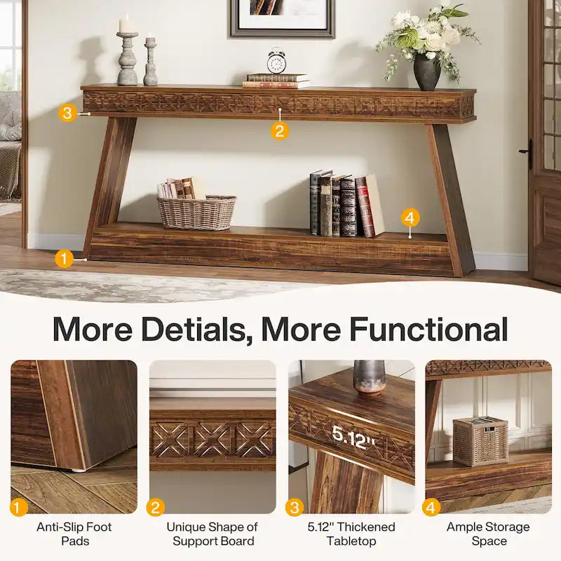 70.87-Inch Extra Long Entryway Table, 2-Tier Narrow Console Table with Storage - 70.87D x 11.81W x 31.5H