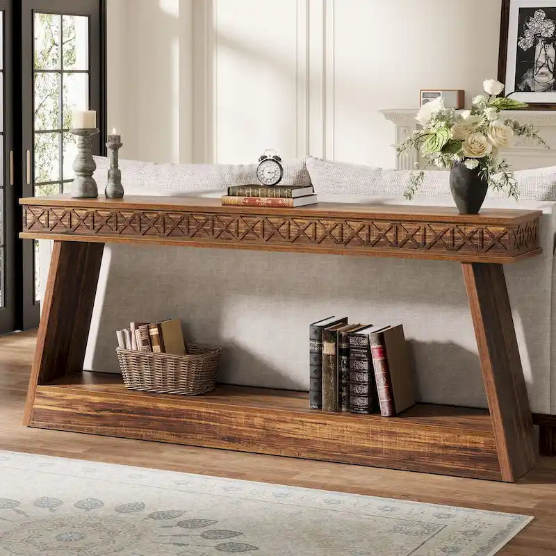 70.87-Inch Extra Long Entryway Table, 2-Tier Narrow Console Table with Storage - 70.87D x 11.81W x 31.5H