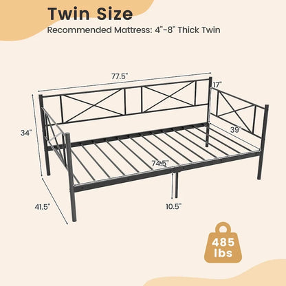 Gymax Twin Size Metal Daybed Modern Platform Bed w/ Heavy-duty Metal