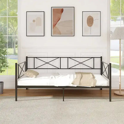 Gymax Twin Size Metal Daybed Modern Platform Bed w/ Heavy-duty Metal