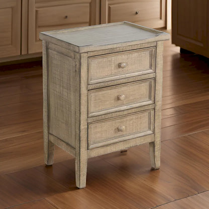 Rena End Table with 3 Drawers, 19 Inch Distressed Brown Mahogany Wood